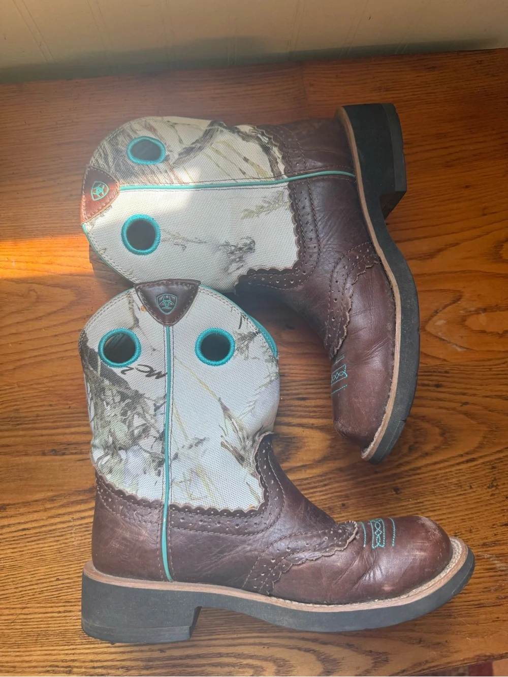 Ariat Brown and Teal Kids Western Pull-On Boots